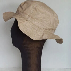 Tan Woven Hat with topstitching‎ detail